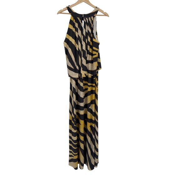 Chicos 2 Womens Zebra Print Halter Maxi Dress Size large yellow black - Picture 3 of 6